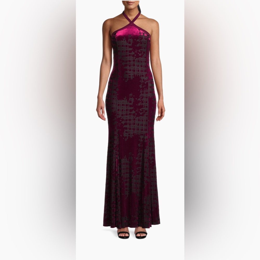 Donna Karan Social Occasion Burnout Velvet Halter neck maxi dress NWT Size 8 - Picture 3 of 14